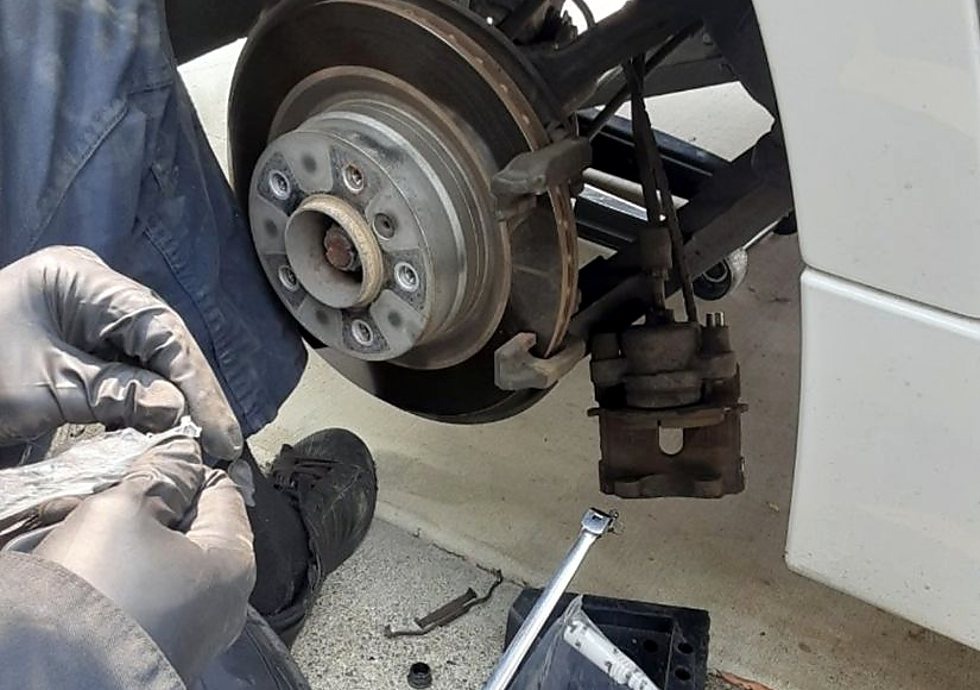 Westminster brake work in progress at a customer curb